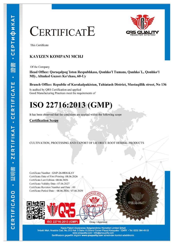 ISO 22716 (GMP) certificate — QRS Certification