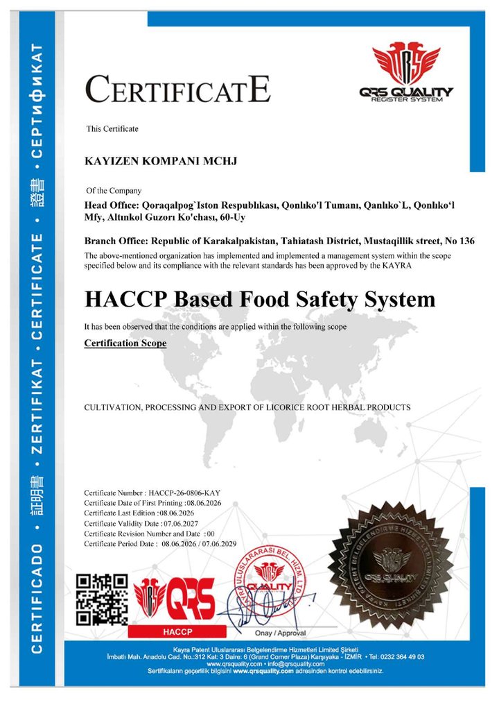 HACCP food safety certificate — QRS Certification